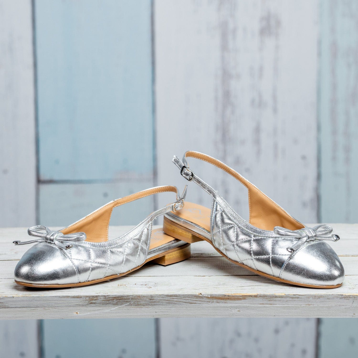 Shoes Ritz: Silver Quilted Leather Sole Bliss USA