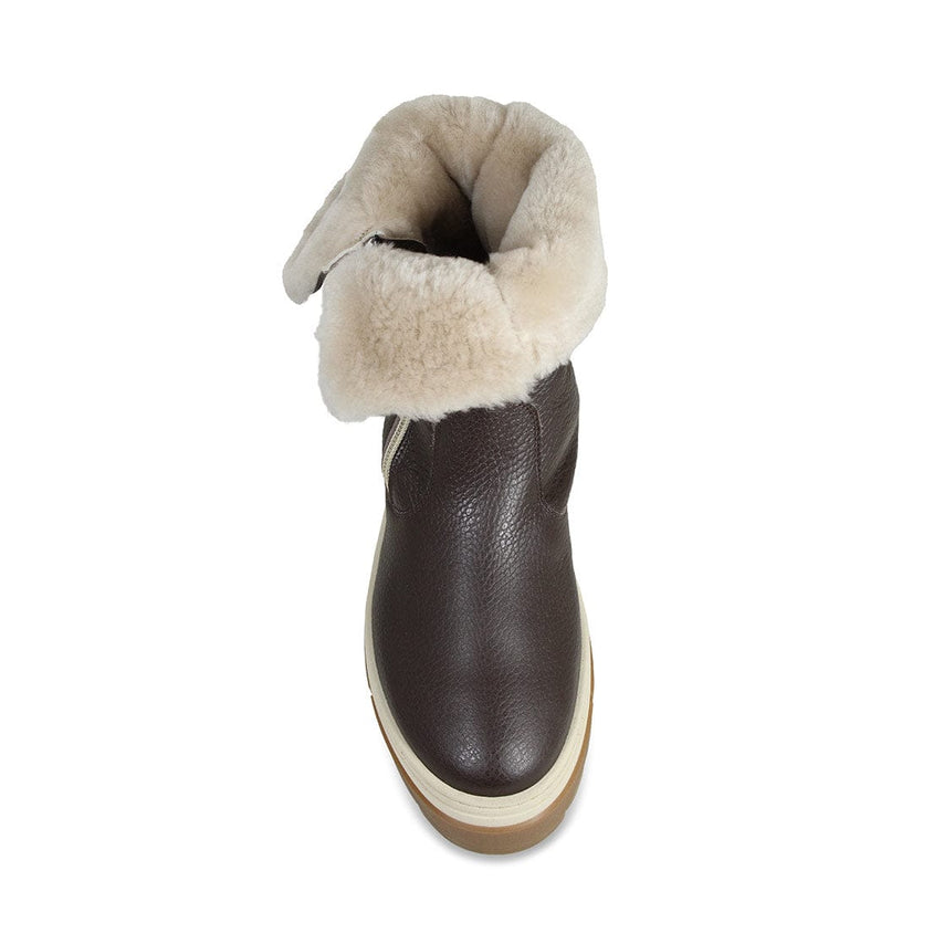 Wonder: Chocolate Brown Leather & Shearling Boots Sole Bliss