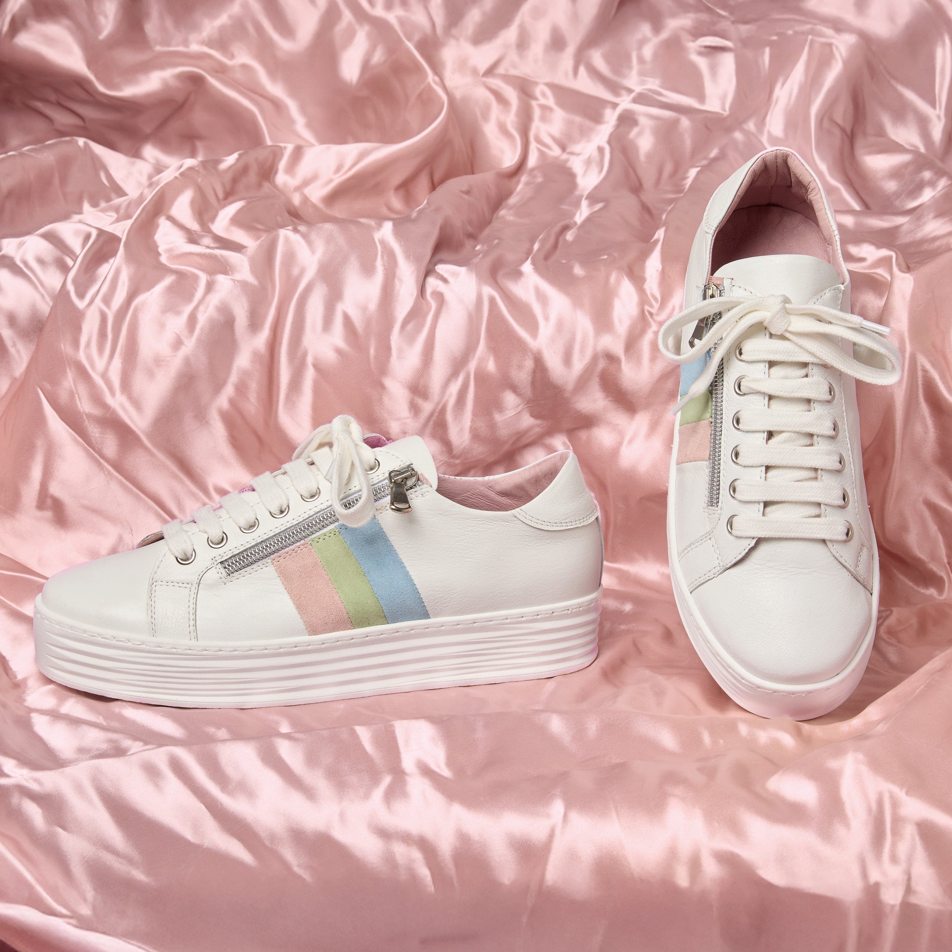 Shoes Hero-Stripe: White Leather & Multi Pastel Sole Bliss USA