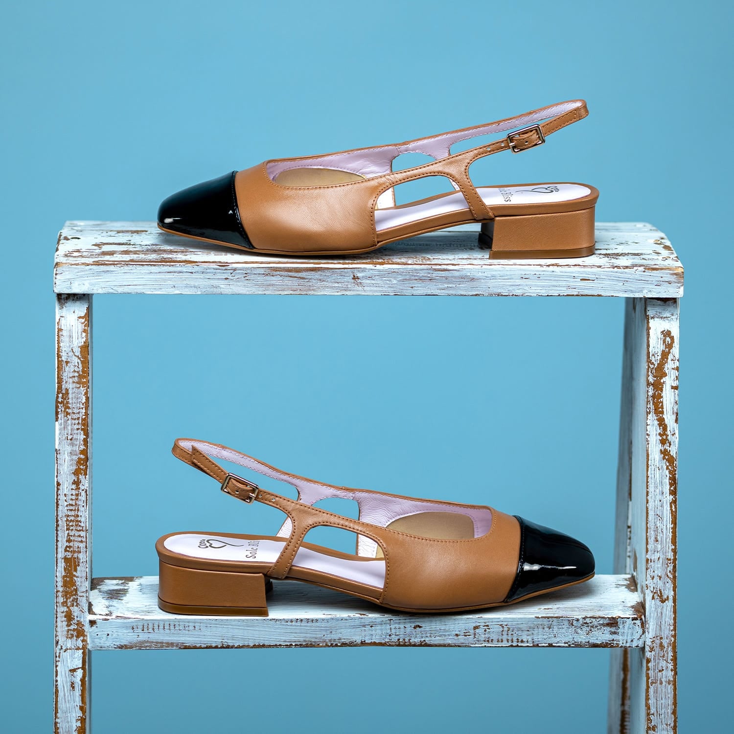 Shoes Farrah: Tan Leather & Black Patent Sole Bliss USA