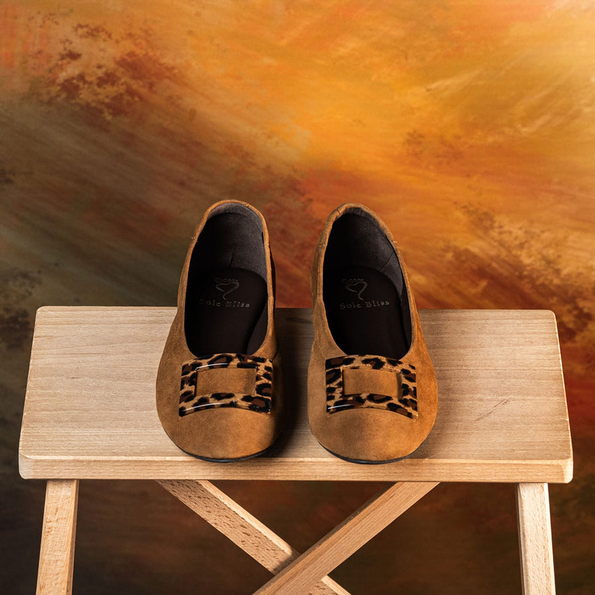 Shoes Lori: Tan Suede & Leopard Sole Bliss USA