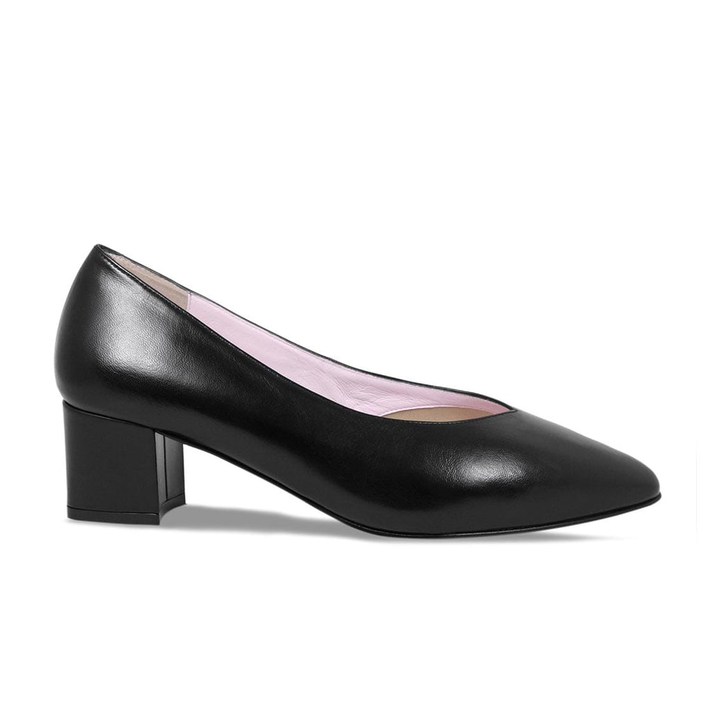 Ingrid Black Leather Wide Fit Block Heels for Bunions