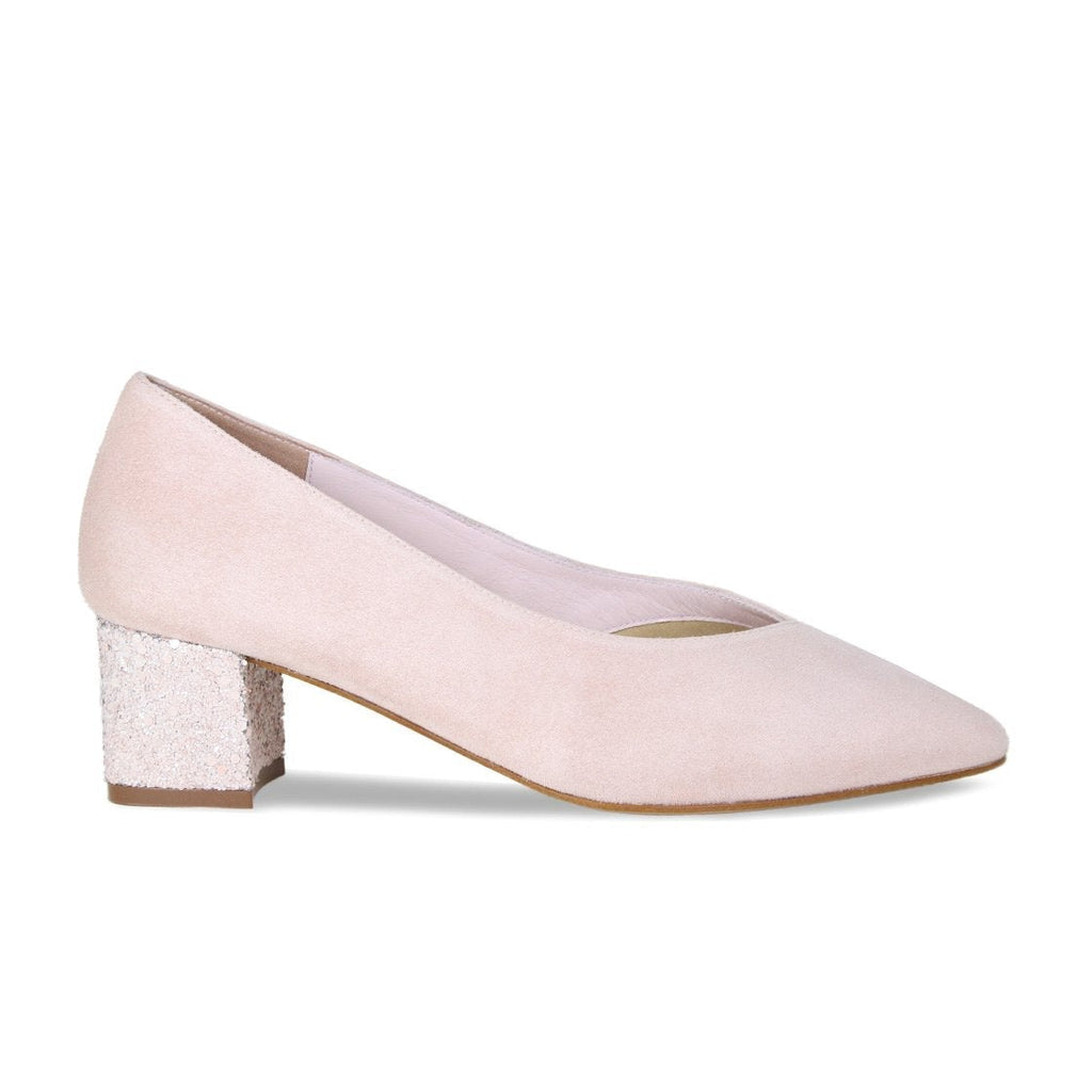 IngridGlitz Blush Suede Sparkly Heels for Bunions Sole Bliss