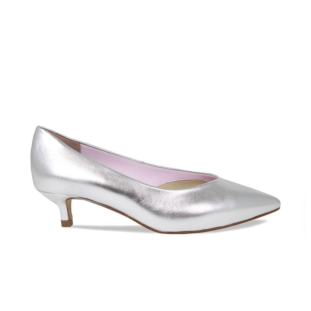 Kitty: Silver Leather – Metallic Low Heels for Bunions Sole