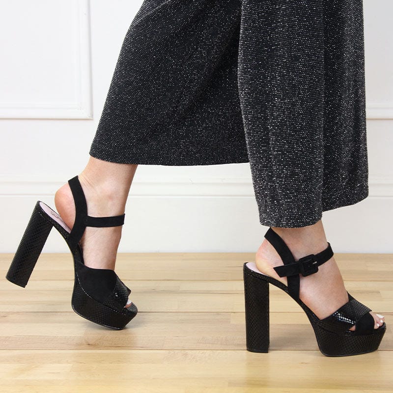 Shoes Remy: Black Suede & Snake Print Leather Sole Bliss USA