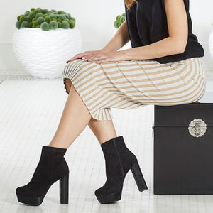 Boots Ronda: Black Suede & Snake Print Leather Sole Bliss USA