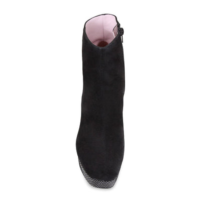 Boots Ronda: Black Suede & Snake Print Leather Sole Bliss USA
