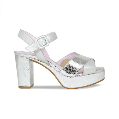 Shoes Ruby: Silver Suede & Snake Print Leather Sole Bliss USA