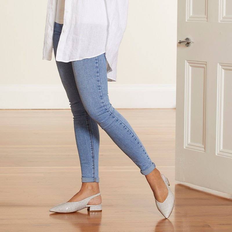 Sienna: Pale Grey Croc Patent Leather Shoes Sole Bliss