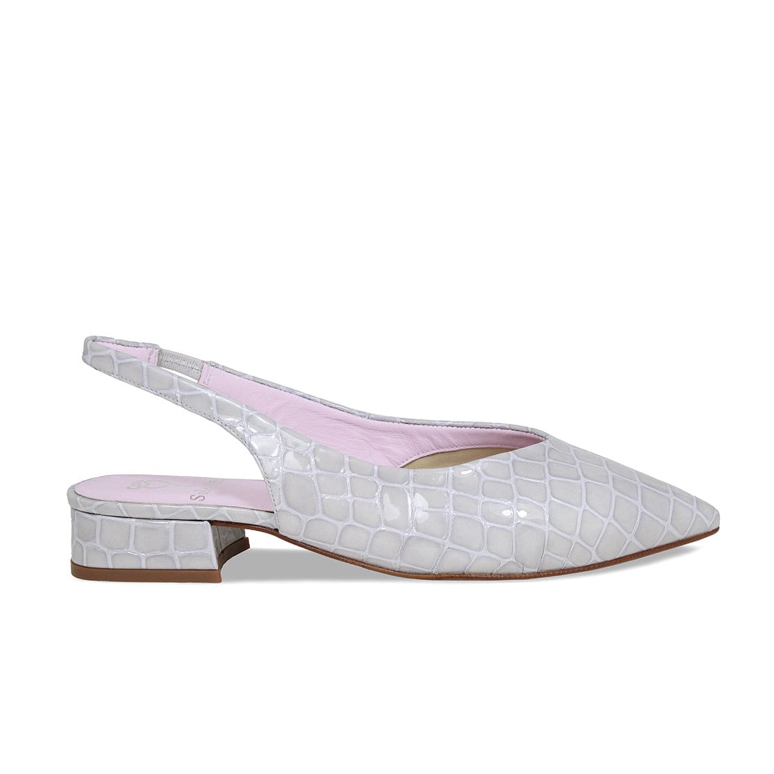 Sienna: Pale Grey Croc Patent Leather Shoes Sole Bliss