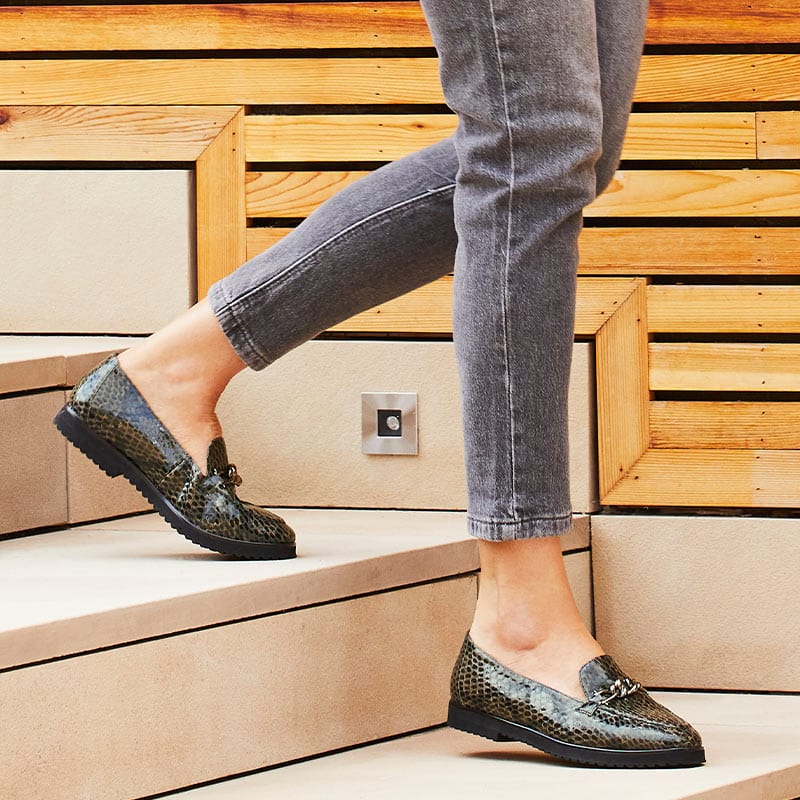 Shoes Tamara: Olive Snake Print Leather Sole Bliss USA