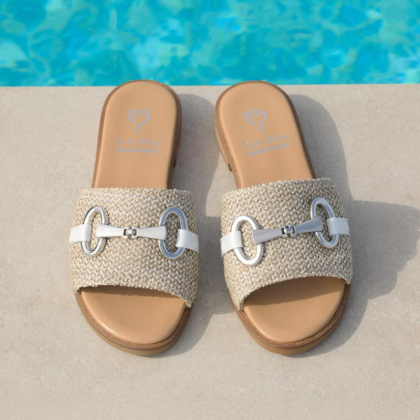 Bardot: Raffia & White Leather Shoes Sole Bliss
