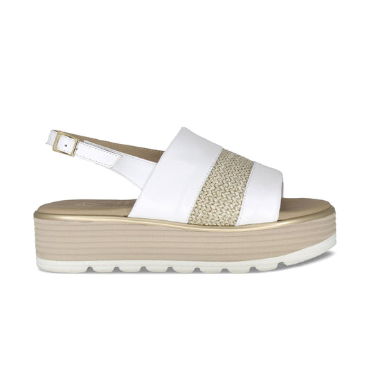Bay: White Leather & Raffia Shoes Sole Bliss