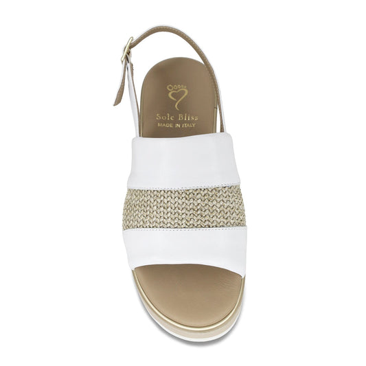 Bay: White Leather & Raffia Shoes Sole Bliss