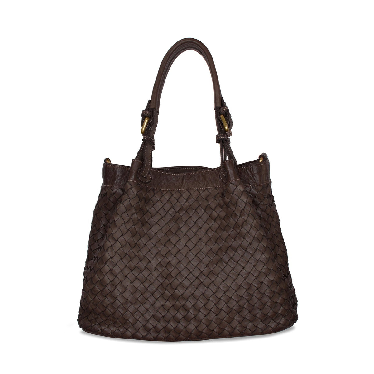 Blaire: Chocolate Brown Weave Leather Bags Sole Bliss Chocolate Weave Leather