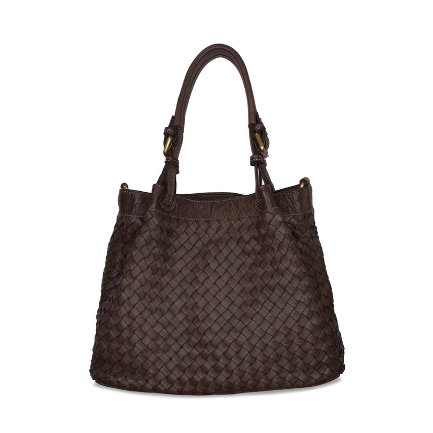 Blaire: Chocolate Brown Weave Leather Bags Sole Bliss Chocolate Weave Leather