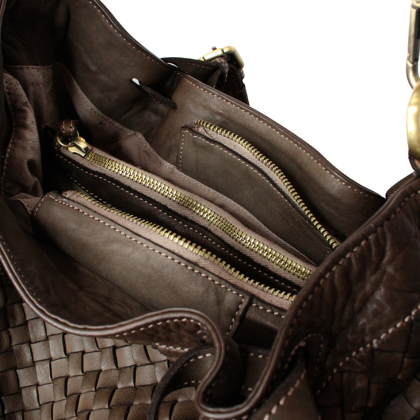 Blaire: Chocolate Brown Weave Leather Bags Sole Bliss Chocolate Weave Leather