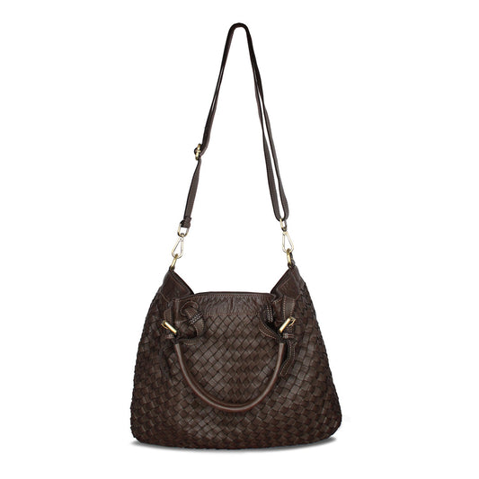 Blaire: Chocolate Brown Weave Leather Bags Sole Bliss Chocolate Weave Leather