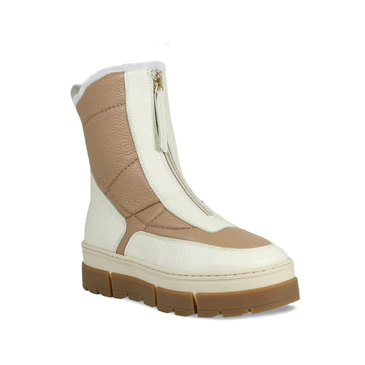 Blizzard: Cream & Camel Leather & Shearling Boots Sole Bliss