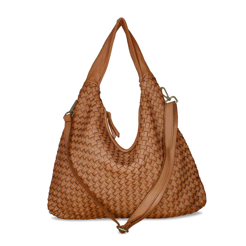 Blythe: Tan Weave Leather Bags Sole Bliss Tan Weave Leather
