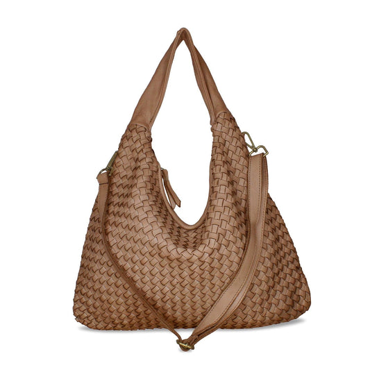 Blythe: Taupe Weave Leather Bags Sole Bliss