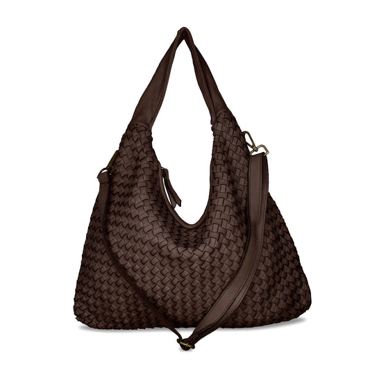 Blythe: Chocolate Brown Weave Leather Bags Sole Bliss Chocolate Weave Leather