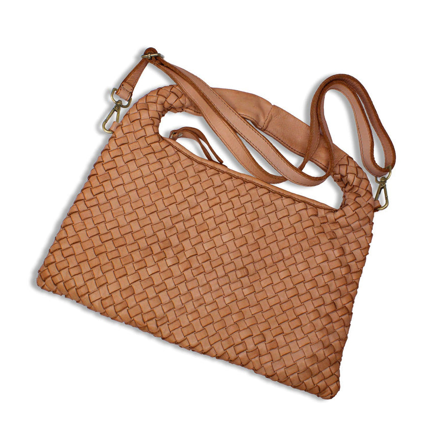 Bronte: Tan Weave Leather Bags Sole Bliss Tan Weave Leather