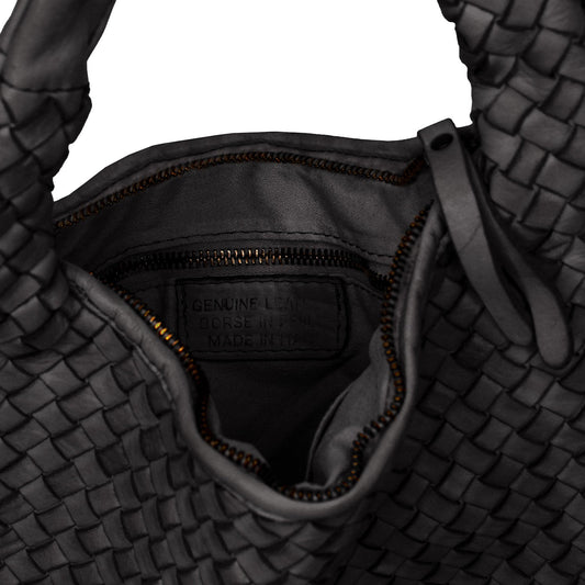 Bronte: Black Weave Leather Bags Sole Bliss Black Weave Leather