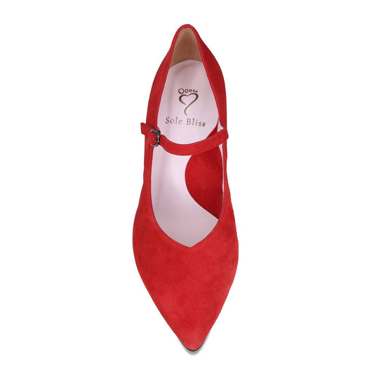Cate: Red Suede Shoes Sole Bliss
