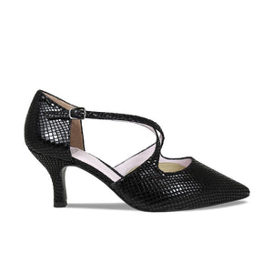Shoes Cecilia: Black Snake Print Leather Sole Bliss USA