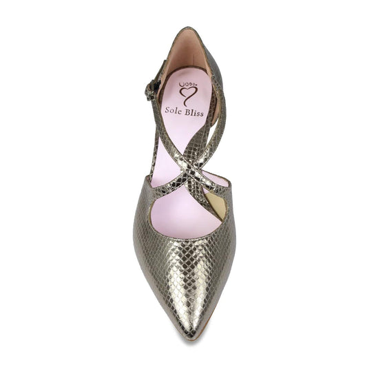 Cecilia: Bronze Snake Print Leather Shoes Sole Bliss