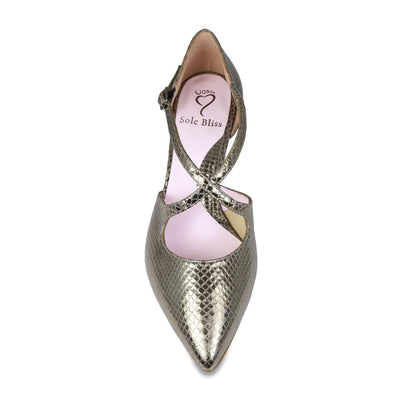 Shoes Cecilia: Bronze Snake Print Leather Sole Bliss USA