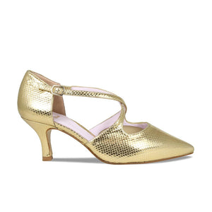 Shoes Cecilia: Gold Snake Print Leather Sole Bliss USA