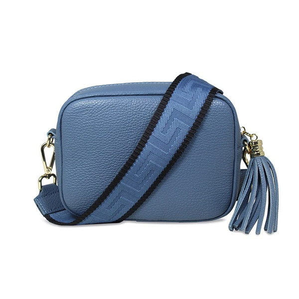 blue leather crossbody