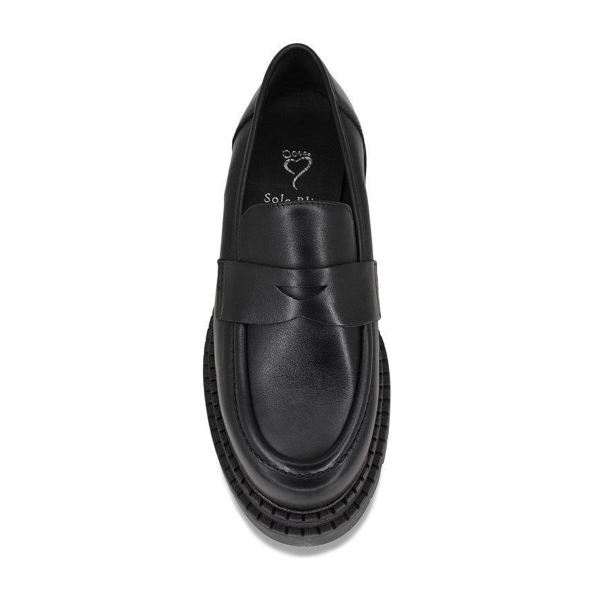 Flo: Black Leather Shoes Sole Bliss