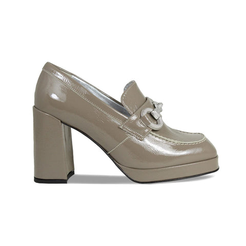 Genevieve: Taupe Patent - Heeled Loafers for Women | Sole Bliss