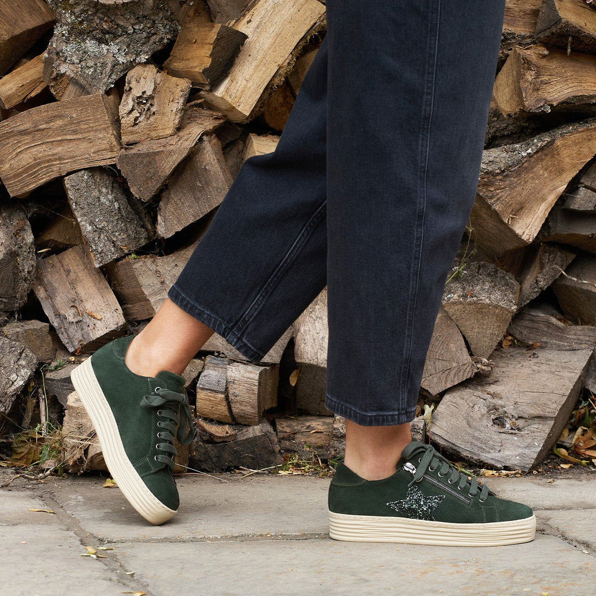 Hampton Star: Forest Green Suede & Glitter Shoes Sole Bliss
