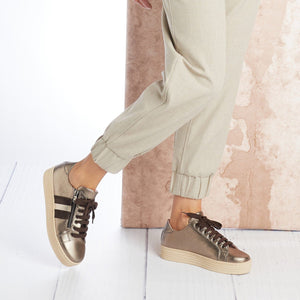 Shoes Hampton Stripe: Bronze Leather Sole Bliss USA