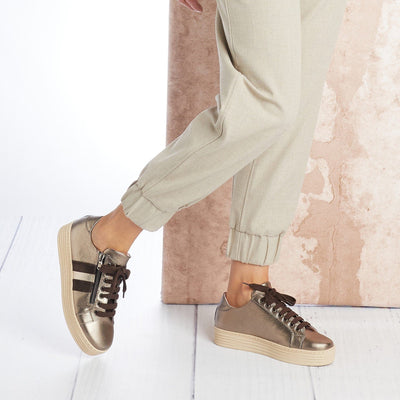 Shoes Hampton Stripe: Bronze Leather Sole Bliss USA