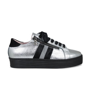 Shoes Harley Stripe: Silver Leather & Black Pony Sole Bliss USA