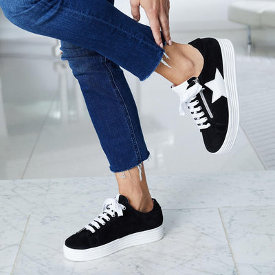 Star: Black Suede & White Leather