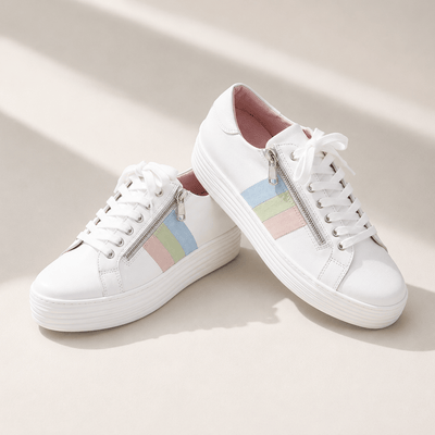 Shoes Hero-Stripe: White Leather & Multi Pastel Sole Bliss USA