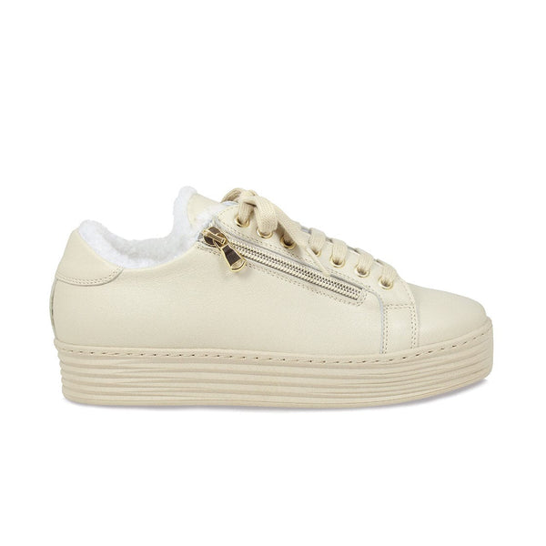 Honey: Cream Leather & Fur - Shearling Lined Sneakers | Sole Bliss USA