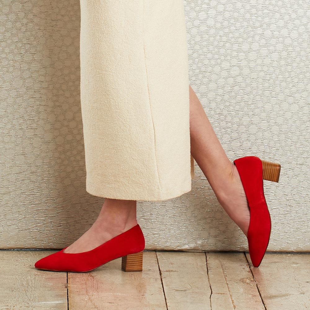 Ingrid: Coral Red Suede Shoes Sole Bliss