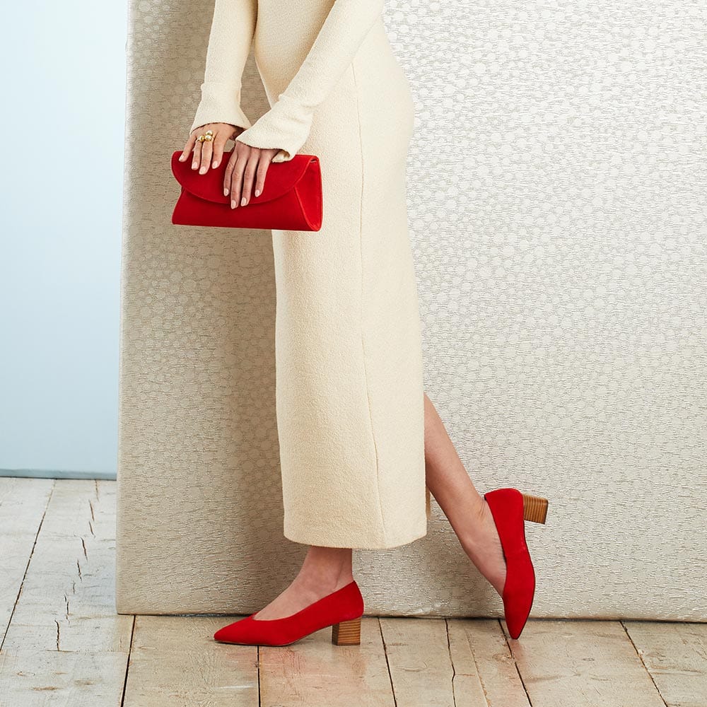 Ingrid: Coral Red Suede Shoes Sole Bliss
