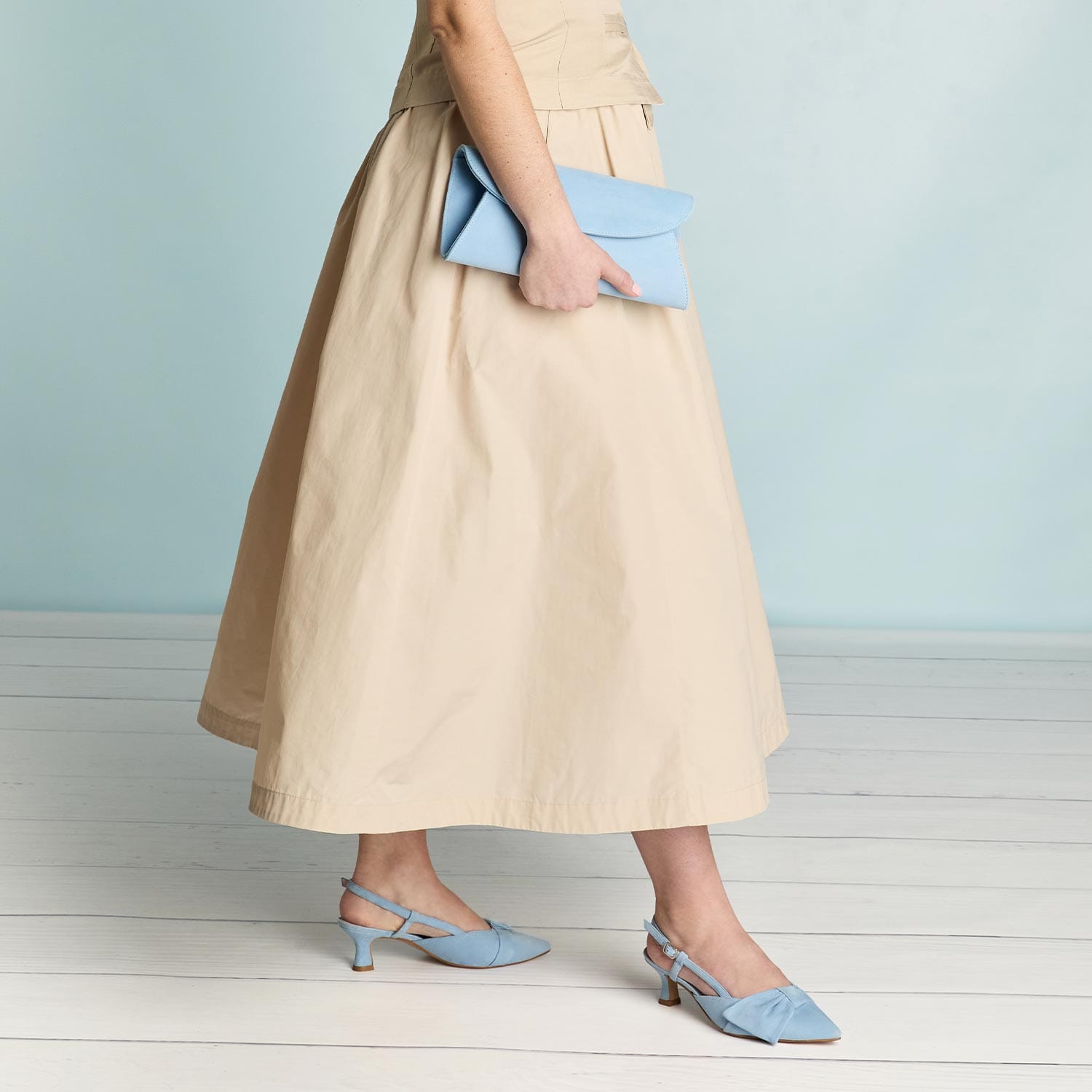 Kennedy: Pastel Blue Suede - Comfortable Low Heels | Sole Bliss