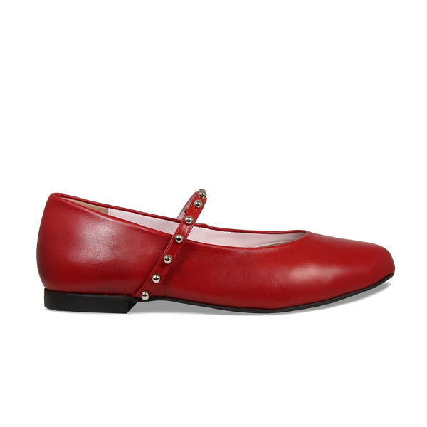 Sole Bliss Mary Jane Ballet Flats With Straps In Red Leather - Size US 6.5