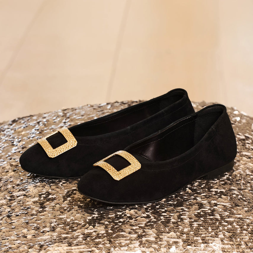 Lexi: Black Suede & Gold Shoes Sole Bliss