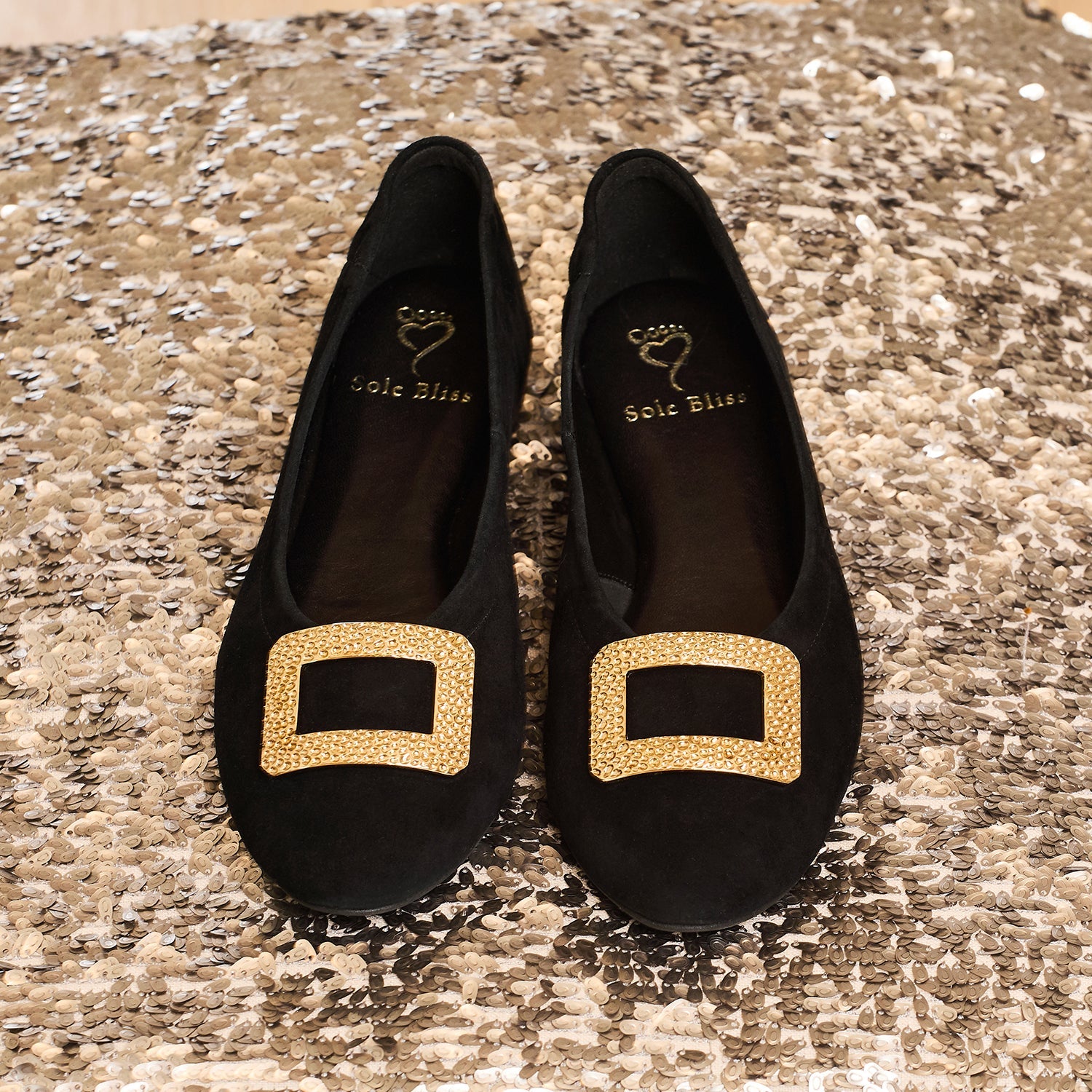 Lexi: Black Suede & Gold Shoes Sole Bliss