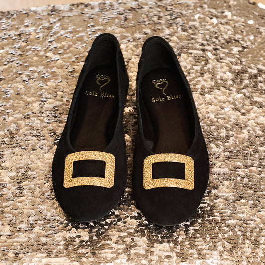 Lexi: Black Suede & Gold Shoes Sole Bliss
